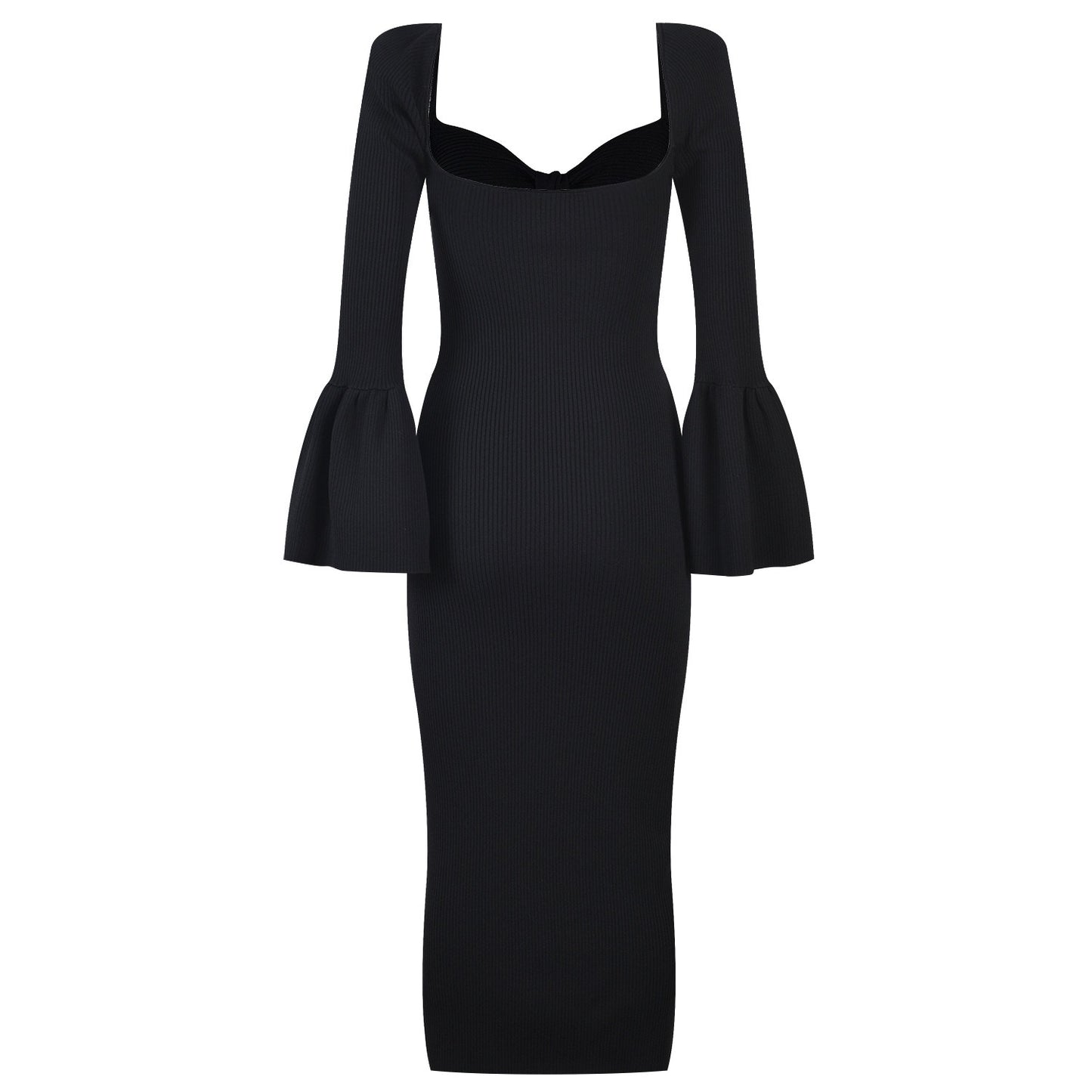 French Style Sexy Open Back Flare Sleeve Wrap Hip Dress Autumn/Winter New Fashion Black Dress
