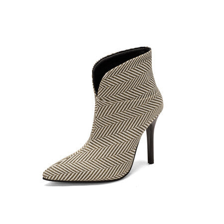 Leopard Print Women's Short Boots Pointed Toe Stiletto Simple Split Autumn And Winter