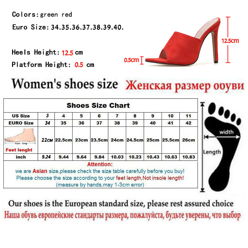 Pointed Stiletto High Heel 12.5CM Slippers Sandals Rubber Sole Woman Shoes