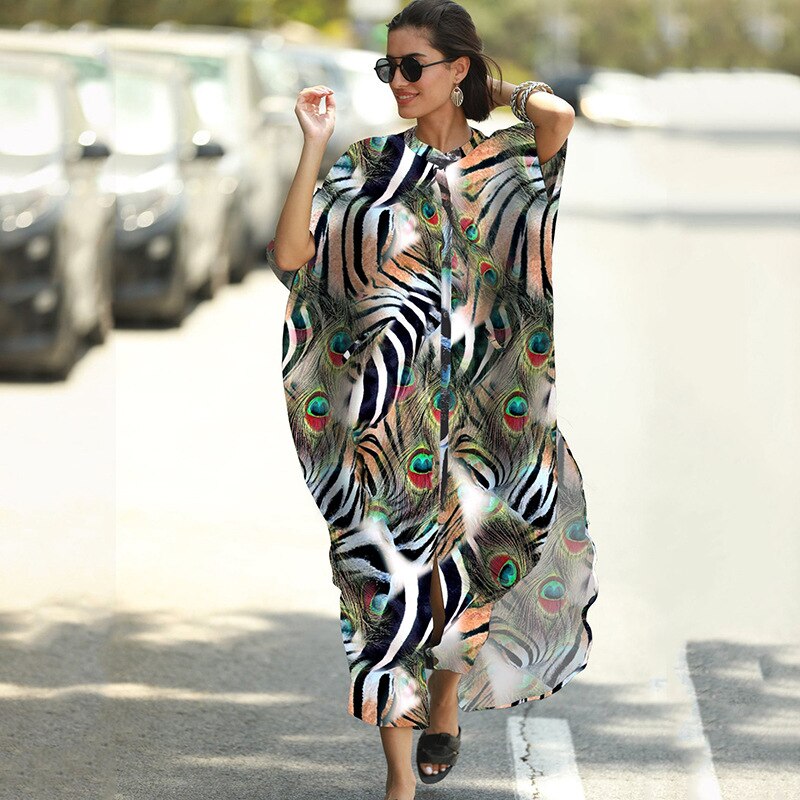 SuperAen  New Loose Oversized Striped Holiday Robe Sunscreen Cardigan Beach Coat Bikini Swimsuit Blouse