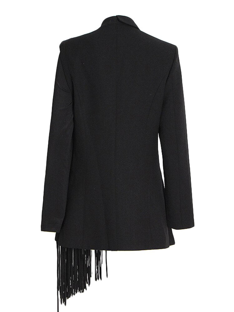 Patchwork Tassel Solid Blazers For Women Notched Collar Long Sleeve Single Breasted Straight Blazer Female Spring New