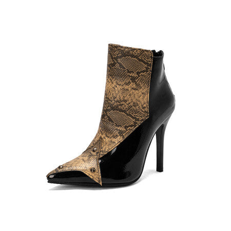 Plus Size Winter Metal Studs Stiletto Heel Pointed Toe Ladies Short Boots