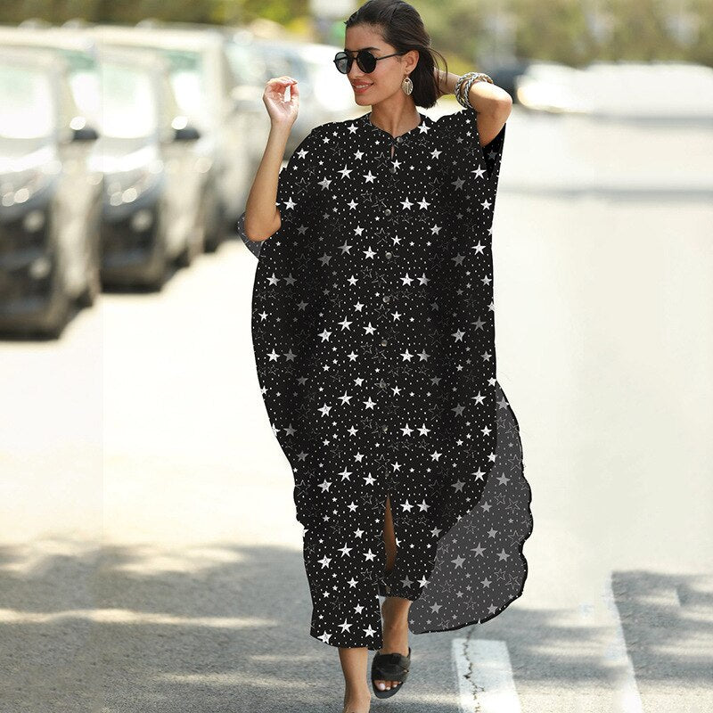 SuperAen  New Loose Oversized Striped Holiday Robe Sunscreen Cardigan Beach Coat Bikini Swimsuit Blouse