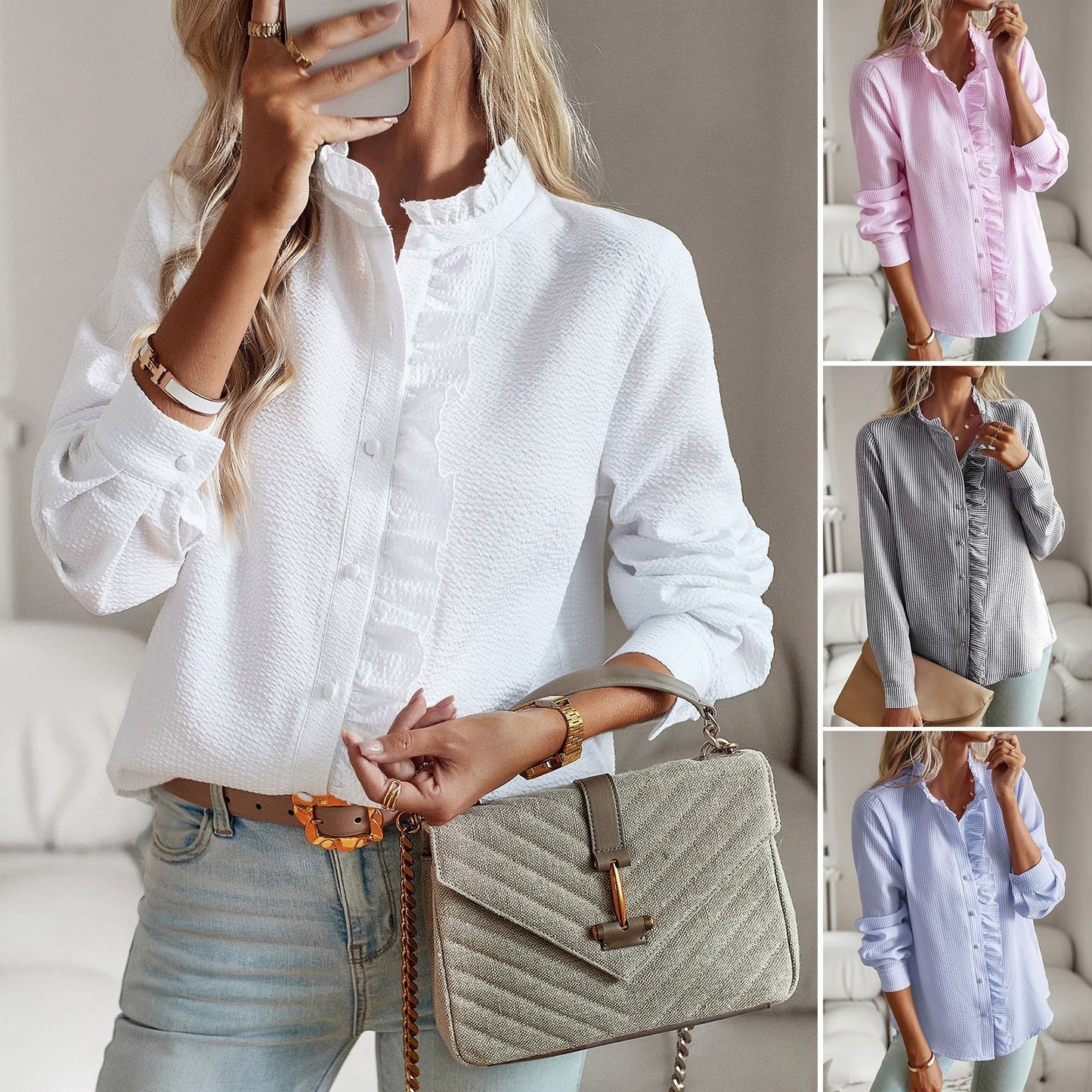 Long sleeved shirt, feminine commuting top