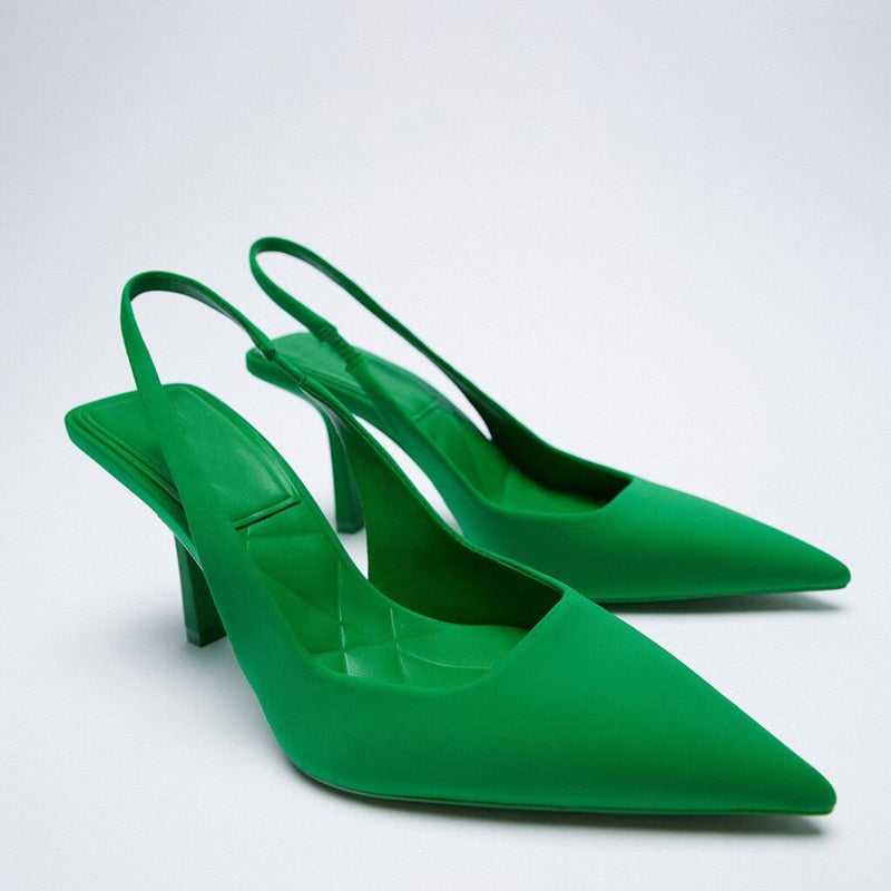 Summer Woman Heeled Sandals Female Sandals Ladies Pumps Women High Heels Slingback Black Red Green Shoes on Heels