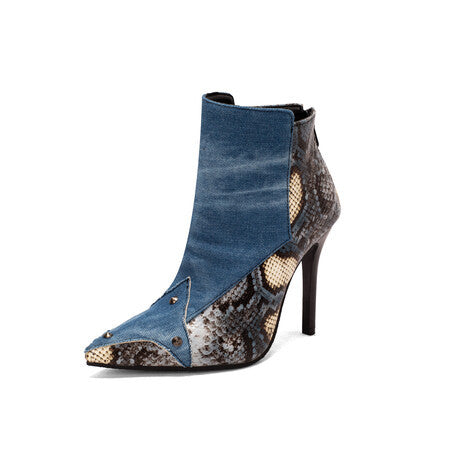 Plus Size Winter Metal Studs Stiletto Heel Pointed Toe Ladies Short Boots