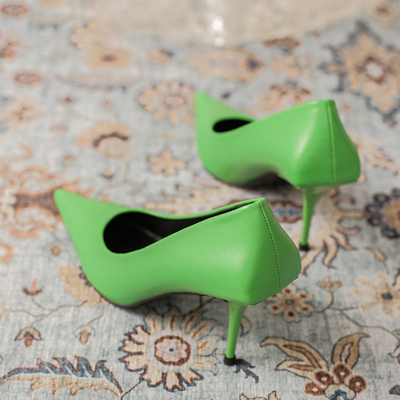 New Green Stiletto Pointed Toe Shallow Mouth Fashion Shoes Design Sense OL Professional Shoes