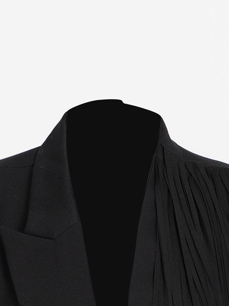 Patchwork Tassel Solid Blazers For Women Notched Collar Long Sleeve Single Breasted Straight Blazer Female Spring New