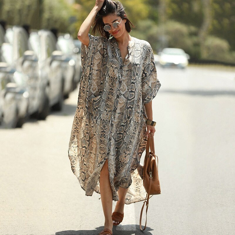 SuperAen  New Loose Oversized Striped Holiday Robe Sunscreen Cardigan Beach Coat Bikini Swimsuit Blouse