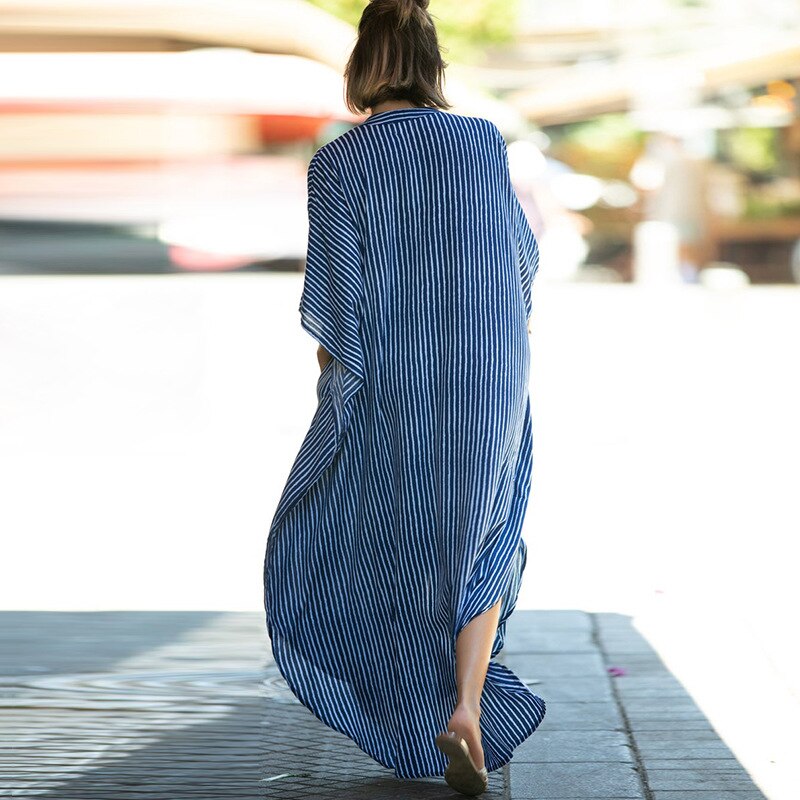 SuperAen  New Loose Oversized Striped Holiday Robe Sunscreen Cardigan Beach Coat Bikini Swimsuit Blouse