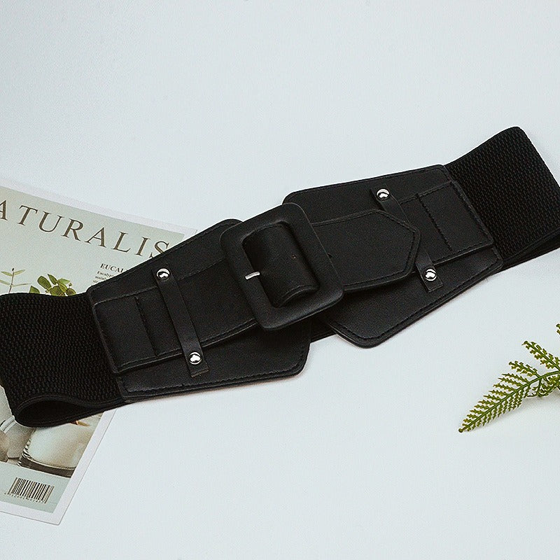 Women's bag buckle elastic belt waist cover versatile dress coat elastic belt