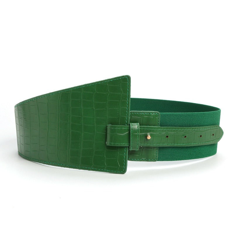 Autumn PU Leather Overlay Dress 8 cm Loose Elastic Women's Belt