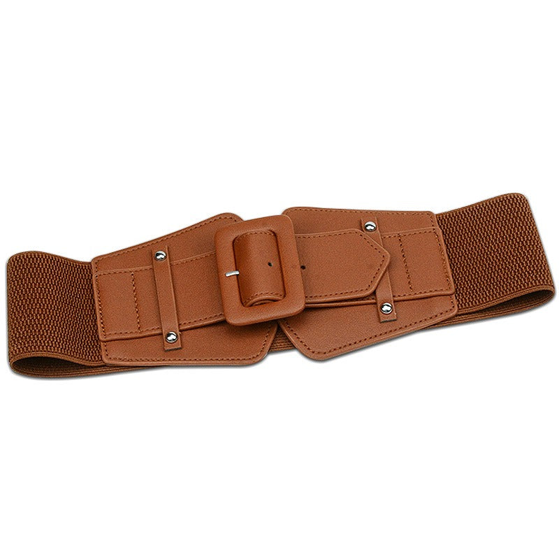 Women's bag buckle elastic belt waist cover versatile dress coat elastic belt