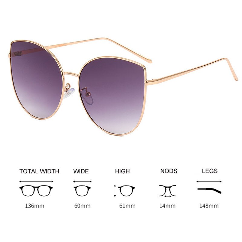 Fashion Cat Eye Sunglasses Men and Women Vintage Metal Frame Classic Gradient Sun Glasses Female Oculos De Sol Feminino UV400