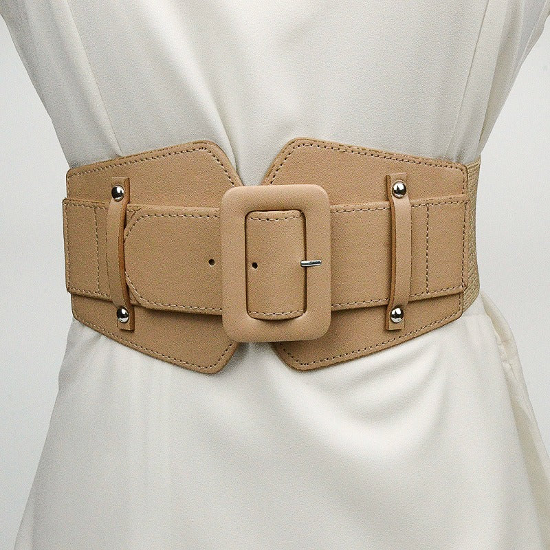 Women's bag buckle elastic belt waist cover versatile dress coat elastic belt