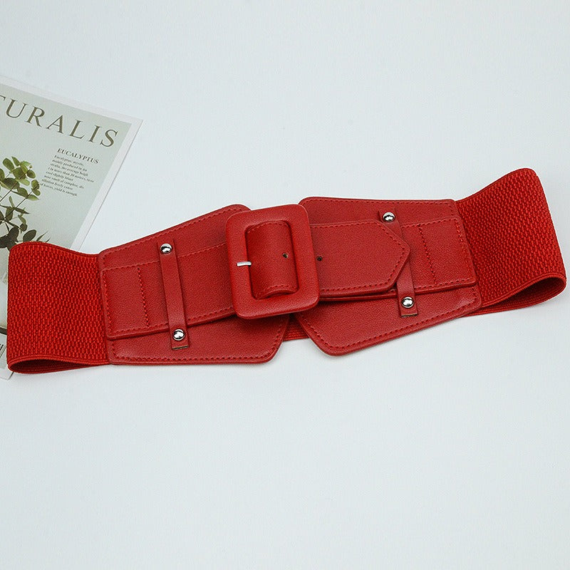 Women's bag buckle elastic belt waist cover versatile dress coat elastic belt
