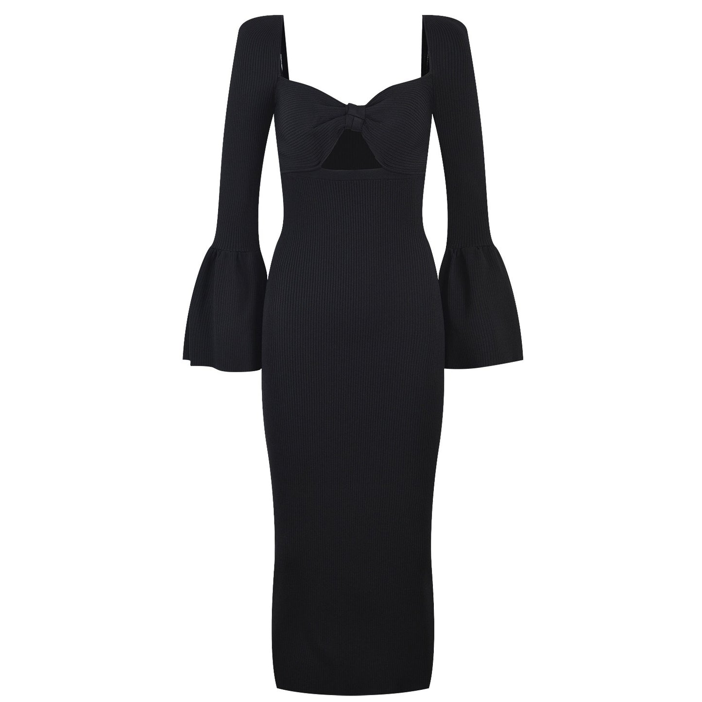 French Style Sexy Open Back Flare Sleeve Wrap Hip Dress Autumn/Winter New Fashion Black Dress