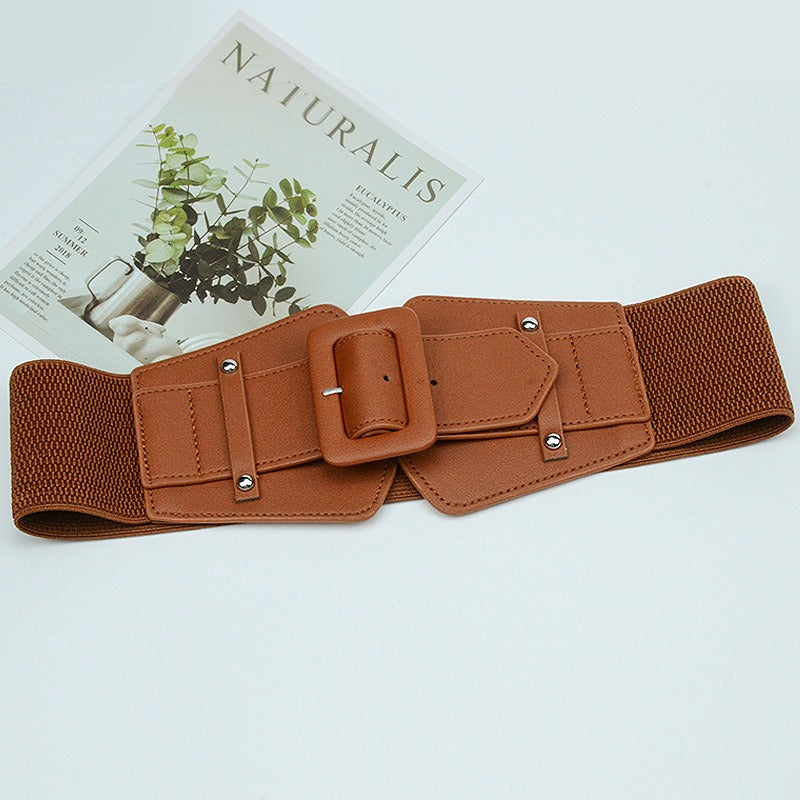 Women's bag buckle elastic belt waist cover versatile dress coat elastic belt