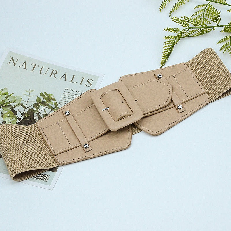 Women's bag buckle elastic belt waist cover versatile dress coat elastic belt