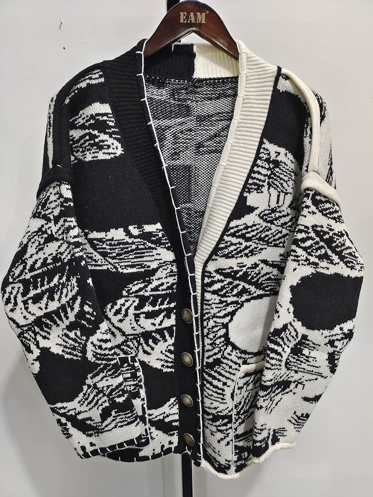 UCXQ Winter Knitted Cardigan Vintage Tie Dye Loose V-neck Tops Autumn  New Leisure Long Sleeve Women Sweater Tide 10AB3511