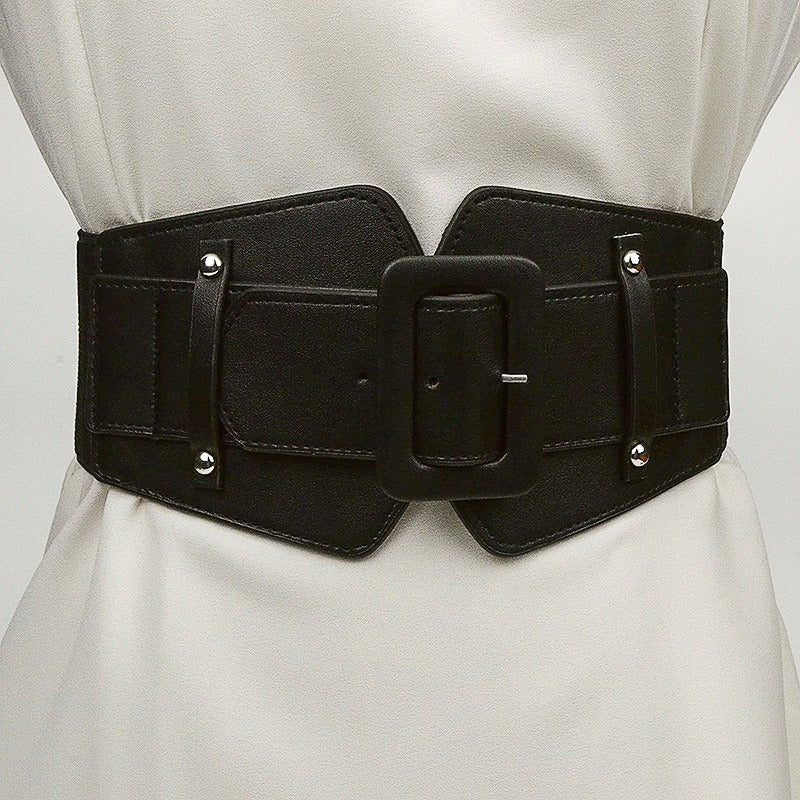 Women's bag buckle elastic belt waist cover versatile dress coat elastic belt