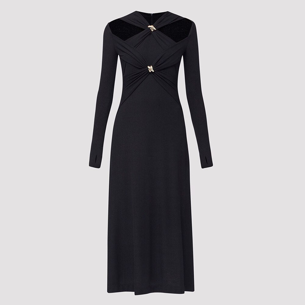 Knitting White Dresses For Women V Neck Long Sleeve High Waist Hollow Out Slim Dress Female Summer