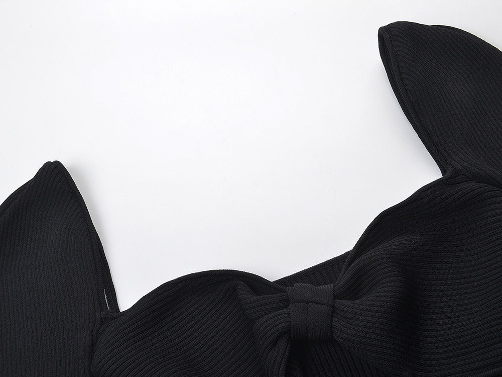 French Style Sexy Open Back Flare Sleeve Wrap Hip Dress Autumn/Winter New Fashion Black Dress