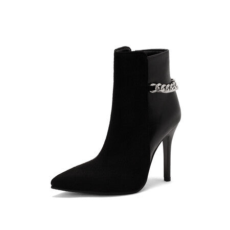 Metal Chain Snake Print Colorblock Autumn/Winter Stiletto High Heel Pointed Toe Ladies Short Boots